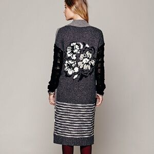 FREE PEOPLE BONSAI BOY STRIPED DUSTER CARDIGAN M BLACK